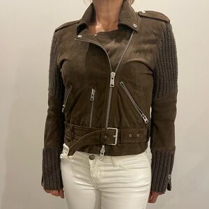 All Saints Brown Suede and Knit Leather Jacket